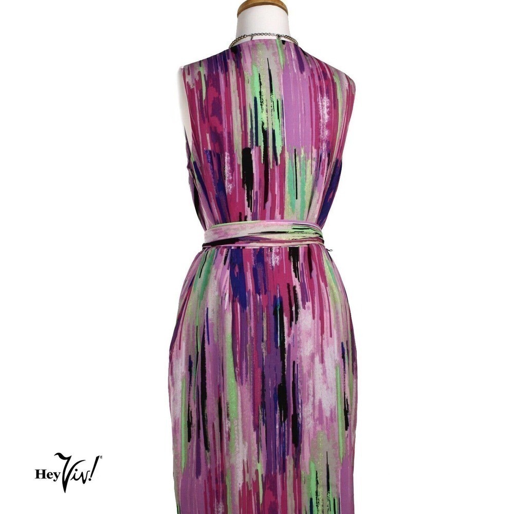 Vintage Catherine Malandrino Colorful Sleeveless Wrap Sash Dress, Sz 8 -Hey Viv - Picture 3 of 8